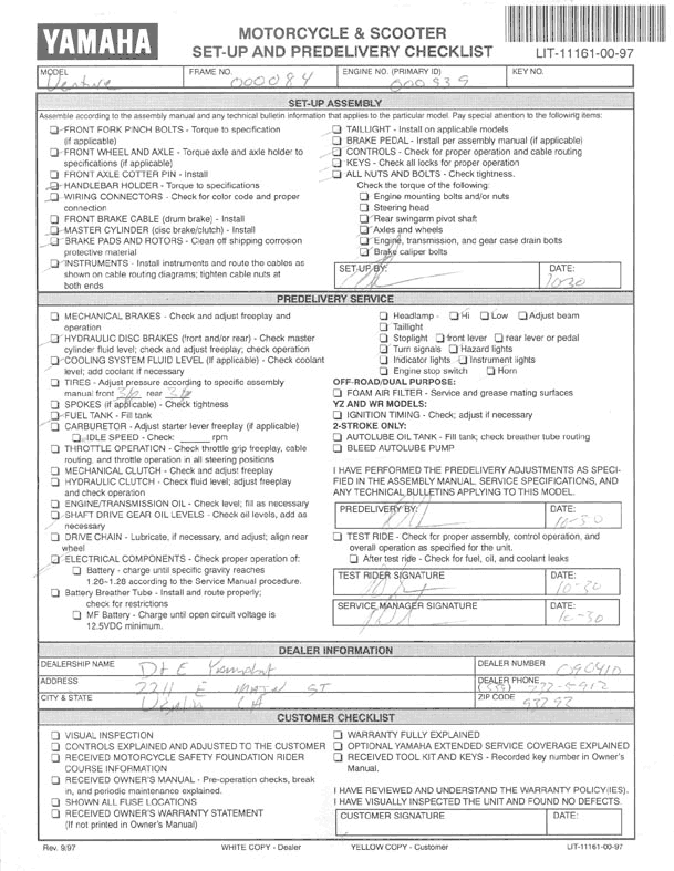 Ford pdi sheet #5